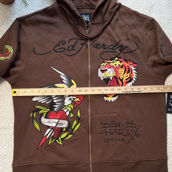 (Sold) NWT Ed Hardy Brown Hoodie with Graphic Motifs Size L - Picture 6 of 10